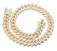 HALUKAKAH Diamante Cadena de Oro para Hombres,20MM Rombo Relámpago Diamantes de Tres Hileras Chapado en Oro de 18K Collar 45cm,Circonita Completa Corte de Diamante Conjunto de Puntas,Regalo para El
