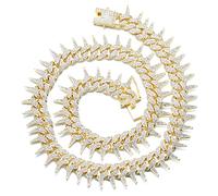 HALUKAKAH Diamante Cadena de Oro para Hombres Iced Out,19MM Diseño de Espinas Chapado en Oro de 18k Collar 45cm,Circonita Completa Corte de Diamante Conjunto de Puntas,Regalo para El