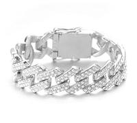 HALUKAKAH Diamante Cadena de Oro para Hombres Iced Out,20MM Rombo Relámpago Acabado en Oro Blanco Platino Pulsera 20cm,Circonita Completa Corte de Diamante Conjunto de Puntas,Regalo para El