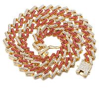 HALUKAKAH Diamante Cubano Cadena de Oro para Hombre Iced Out,15MM FUJI Chapado en Oro Real de 18k Gargantilla Collar 40cm,Diamantes Blancos Rojo Multicolores Juego de Puntas,Regalo para El