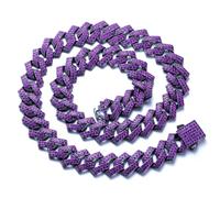 HALUKAKAH Diamante Cubano Collar de Eslabones Para Hombre - Pulsera Gema Púrpura Amatista - Chapado Rodio Negro - Ancho 12mm Largo 50cm - con Caja de Regalo