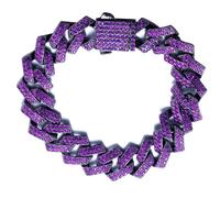 HALUKAKAH Diamante Cubano Pulsera De Eslabones Para Hombre - Pulsera Gema Púrpura Amatista - Chapado Rodio Negro - Ancho 12mm Largo 20cm - con Caja de Regalo