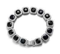 HALUKAKAH Diamante Pulsera de Oro Blanco para Hombres,Platino Acabado en Oro Blanco Cuadrado Diamante Negro Pulsera 21.5cm,Diamantes de Laboratorio,con Caja