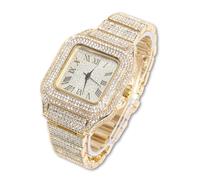 HALUKAKAH Diamante Reloj de Oro Iced out,Hombre Chapado en Oro Real de 18k Cuarzo Pulsera 24cm Esfera Cuadrada,Viene con Caja de Regalo