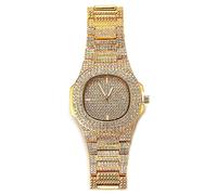 HALUKAKAH Diamante Reloj de Oro Iced out,Hombre Chapado en Oro Real de 18k Cuarzo Pulsera 24cm Esfera Oval,Viene con Caja de Regalo