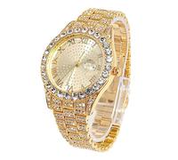 HALUKAKAH Diamante Reloj de Oro para Hombre,Chapado en Oro Real de 18k Cuarzo Pulsera 24cm Esfera Redonda,con Caja de Regalo