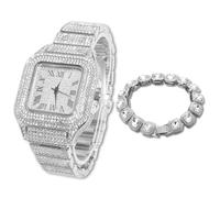 HALUKAKAH Diamante Reloj de Oro para Hombre,Platino Chapado en Oro Blanco Cuarzo Pulsera 24cm Esfera Cuadrada,con Cadena de Tenis de Diamantes en Racimo Pulsera 20cm,con Caja de Regalo