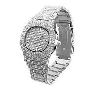 HALUKAKAH Esfera Oval Diamante Reloj de Oro Iced out,Hombre Platino Chapado en Oro Blanco Cuarzo Pulsera 24cm,con Caja de Regalo