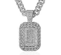 HALUKAKAH ●Etiqueta Diamante Pleno● Oro Cadena para Hombre Acabado Oro Blanco Platino Iced Out Collar Colgante,Diamante Lab Cz Pleno Juego de Punta,14mm Cadena Eslabone Cubano 45cm,con Caja