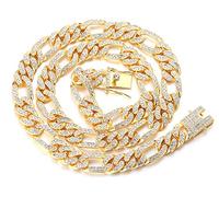 HALUKAKAH Gold Chain for Men Iced out,12MM Men's Cuban Link Chain Miami 18k Real Gold Plated Choker Necklace 45cm,Full Cz Diamond Cut Prong Set,Gift for Him