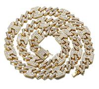 HALUKAKAH Gold Chain for Men Iced out,17MM Men's Cuban Link Chain Miami 18k Real Gold Plated Choker Necklace 50cm,Full Cz Diamond Cut Prong Set,Gift for Him