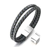 HALUKAKAH ● Golf ● Hombre Genuino Cuero Pulsera Trenzado de Doble Envoltura Cierre Magnético de Titanio Tamaño Ajustable 21.5-23cm con Caja