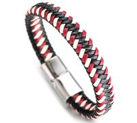 HALUKAKAH ● Jazz ● Pulsera Hombre Cuero Genuina Deporte Rojo Cierre Magnético Titanio Acero Inoxidable 8.46"(21.5cm) 8.5"(21.5cm) con CajaDeRegaloGRATIS