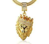 HALUKAKAH ● Kings Landing ● Hombres Chapado en Oro Real de 18k Collar Colgante Corona León Diamantes Artificiales Conjunto con Cadena de Cola de Pescado 75cm