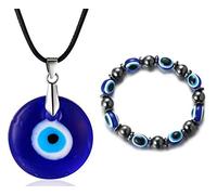 HALUKAKAH Mal de Ojo Conjunto de Collar Pulsera para Hombre Mujer,Zafiro Resina Colgante Ojo Azul Cuerda de Cera Cuentas de Piedra Magnética de Hematita Protección Joyas Mal de Ojo con Caja de Regalo