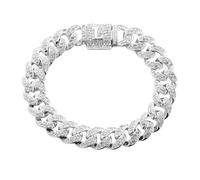 HALUKAKAH Más 400 Diamantes Chapado en Platino Pulsera de Cadena de Eslabón Cubano para Hombre y Mujer,Cierre de Letra de Burbuja 3D Inicial L -con Caja de Regalo-Idea de Regalo para Seres Queridos