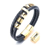 HALUKAKAH Más ● Honor Oro ● Hombres Pulsera de Cuero Genuino Titanio Honor Oro Perlas Cierre Magnético Dorado Tamaño Ajustable 21.5-23cm con Caja