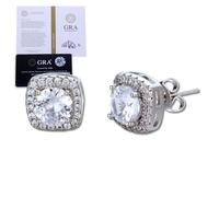 Halukakah Pendientes de Moisanita para Hombre D0,5 ct en Plata 925 Chapado en Platino con Certificado,Cuadrado de Diamantes con Engaste de Garra,Piedra Central 0,5 Quilates + Aprox. 0,244 ct Laterales