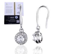 Halukakah Pendientes de Moisanita para Mujer en Plata 925 Chapado en Platino con Certificado,Pendientes Colgantes con Halo Redondo de Diamantes,Piedra Central 0,5 Quilate + Aprox. 0,244 ct Laterales