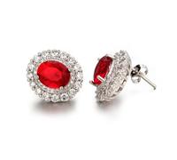 Halukakah Pendientes de Rubí Tanzanita para Mujer D6,0 ct en Plata 925 Chapado en Platino,Halo Ovalado con Engaste de Garra,Piedra Central 6 Quilates + Moisanitas Laterales,para Bodas,Compromisos