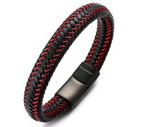 HALUKAKAH Plus ● Jazz ● Pulsera Hombre Cuero Genuina Cierre Magnético Titanio Acero Inoxidable 8.5"(21.5cm) con CajaDeRegaloGRATIS (Rojo 21.5cm)