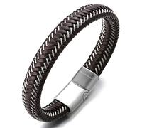 HALUKAKAH Plus ● Jazz ● Pulsera Hombre Cuero Genuina Cierre Magnético Titanio Acero Inoxidable 8.5"(21.5cm) con CajaDeRegaloGRATIS (Luz de la Luna Plata 21.5cm)