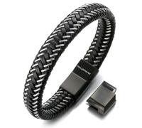 HALUKAKAH Plus ● Jazz ● Pulsera Hombre Cuero Genuina Cierre Magnético Titanio Acero Inoxidable 8.5"-9"(21.5-23cm) con CajaDeRegaloGRATIS