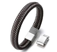 HALUKAKAH Plus ● Jazz ● Pulsera Hombre Cuero Genuina Cierre Magnético Titanio Acero Inoxidable 8.5"-9"(21.5-23cm) con CajaDeRegaloGRATIS
