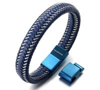 HALUKAKAH Plus ● Jazz ● Pulsera Hombre Cuero Genuina Cierre Magnético Titanio Acero Inoxidable 8.5"-9"(21.5-23cm) con CajaDeRegaloGRATIS