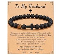 HALUKAKAH Pulsera con Cruz para Hombre de Shungita y Ojo de Tigre - Cumpleaños,Graduación,Jubilación o Navidad,Regalo Cristiano de Piedra Natural para Hijos,Padres,Maridos - con Tarjeta A Mi Marido