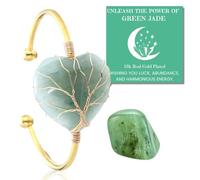 HALUKAKAH Pulsera de Cristal de Piedra Natural - AMOR LUNAR - Árbol de la Vida con Enrollado de Chapado en Oro de 18k Hecho a Mano, Colgantes en Forma de Corazón de Jade Verde Ajustable en Tamaño