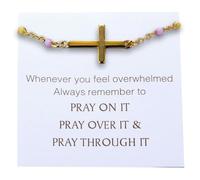 HALUKAKAH Pulsera de Cruz de Oración Chapada en Oro 18k para Niñas - Joyería Cristiana para Confirmación,Bautismo,Regalos Católicos - Cuentas Coloridas Hechas a Mano,Pulsera de Fe con Tarjeta de Pray