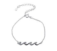 HALUKAKAH Pulsera de la Amistad Ola de Vida - Chapado en Platino, Ajustable 14,5-19,5cm, Regalo para Mujeres, Mejores Amigas, Amistad Cristiana, Cumpleaños