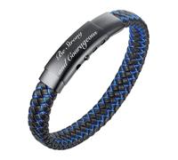 HALUKAKAH Regalo para Hombres Cumpleaños Navidad: JAZZ Pulsera de Cuero de Titanio 21-23cm Tamaño Ajustable. Be Strong and Courageous Grabado, con Una Hermosa Tarjeta con Mensaje y Caja de Regalo