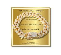 HALUKAKAH Regalo para Niños, Chicos y Chicas - CARAT - Pulsera Enlaces Cubanos Chapada en Oro de 18K, 18cm - con Tarjeta de Mensaje Sincero YOU ARE PRECIOUS y Caja de Regalo en Papel Dorado