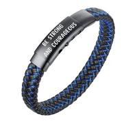 HALUKAKAH Regalo para Niños Cumpleaños Navidad: JAZZ Pulsera de Cuero de Titanio 18-20cm. BE STRONG AND COURAGEOUS Grabado, con Una Hermosa Tarjeta con Mensaje y Caja de Regalo, para Hijo Nieto
