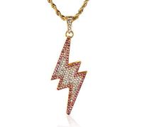 HALUKAKAH ● Relámpago ● Hombres 18K Oro Verdadero Plateado Full Cz Diamante Brillante Relámpago 3D Colgante Collar con Cadena de Cuerda Gratis 75cm(30")