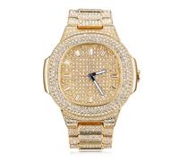 HALUKAKAH Reloj con Diamantes Moissanite para Hombre - Nova - Chapado en Oro Real 18K/Oro Blanco Platino,Esfera Rectangular Redondeada con Números Romanos,Correa 21cm - Caja de Regalo Incluida
