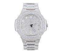 HALUKAKAH Reloj con Diamantes Moissanite para Hombre - Nova - Chapado en Oro Real 18K/Oro Blanco Platino,Esfera Rectangular Redondeada con Números Romanos,Correa 21cm - Caja de Regalo Incluida