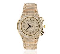 HALUKAKAH Reloj con Diamantes Moissanite para Hombre - Regal - Chapado en Oro Real 18K,Esfera Redonda Grande con Números Romanos,Iced out en 3 Lados,Correa de 21,5cm - Caja de Regalo Incluida