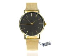 HALUKAKAH Reloj de Acero Inoxidable Minimalista para Hombre - Correa de Reloj Chapada en Oro de 24k, Esfera Negra. Viene con Caja de Regalo Elegante