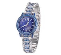 HALUKAKAH Reloj de Oro con Diamantes Azules para Niños,Adolescentes - Chapado en Platino,Esfera Redondo Azul de 32mm,Cuarzo Japonés - Longitud 19.5cm - para Cumpleaños,Fiestas