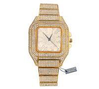 HALUKAKAH Reloj de Oro con Diamantes Iced out,Hombre Chapado en Oro 18K Esfera con Números Árabes Cuarzo 22cm,Viene con Caja de Regalo