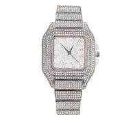 HALUKAKAH Reloj de Oro con Diamantes Iced out,Hombre Chapado en Platino Oro Blanco Esfera con Números Árabes Cuarzo 22cm,Viene con Caja de Regalo