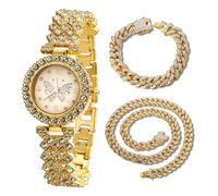 HALUKAKAH Reloj de Oro con Diamantes Iced out para Niñas,Adolescentes - Chapado en Oro 18K,Esfera de 29mm con Motivo de Mariposa,Cuarzo Japonés - Longitud 19,5cm - Viene con Cadenas Cubana 18+40cm