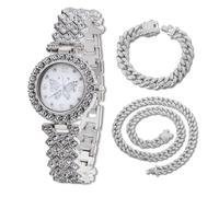 HALUKAKAH Reloj de Oro con Diamantes Iced out para Niñas,Adolescentes - Chapado en Platino,Esfera de 29mm con Motivo de Mariposa,Cuarzo Japonés - Longitud 19,5cm - Viene con Cadenas Cubana 18+40cm