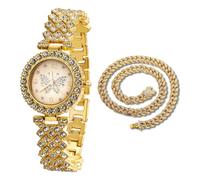 HALUKAKAH Reloj de Oro con Diamantes Iced out para Niñas,Adolescentes,Chicas - Chapado en Oro 18K,Esfera de 29mm con Motivo de Mariposa,Cuarzo Japonés - Longitud 19,5cm -Viene con Cadena Cubana 40cm