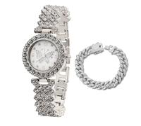 HALUKAKAH Reloj de Oro con Diamantes Iced out para Niñas,Adolescentes,Chicas - Chapado en Platino,Esfera de 29mm con Motivo de Mariposa,Cuarzo Japonés - Longitud 19,5cm -Viene con Cadena Cubana 18cm