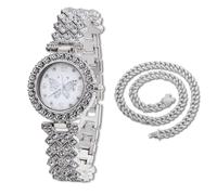 HALUKAKAH Reloj de Oro con Diamantes Iced out para Niñas,Adolescentes,Chicas - Chapado en Platino,Esfera de 29mm con Motivo de Mariposa,Cuarzo Japonés - Longitud 19,5cm -Viene con Cadena Cubana 40cm