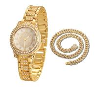 Halukakah Reloj de Oro con Diamantes Iced Out para Niños,Adolescentes,Chicos - Chapado en Oro 18K,Esfera Redondo con Diamantes Gypsophila,Cuarzo Japonés - Longitud 19,5cm -Viene con Cadena Cubana 40cm